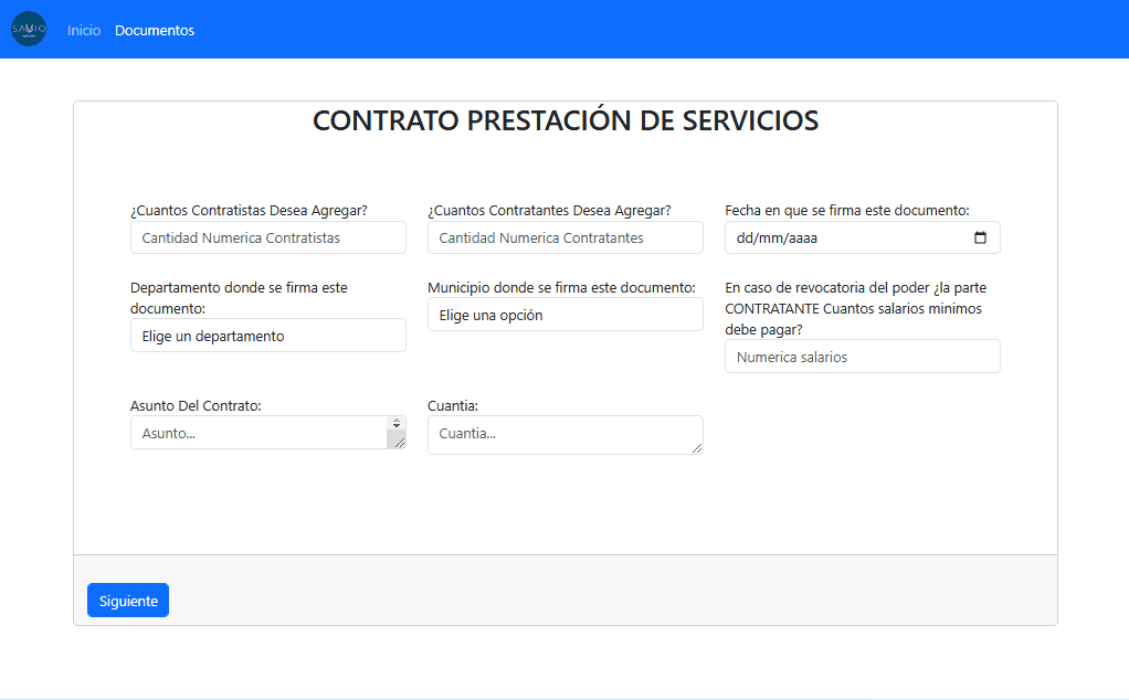 Formulario para crear documentos automáticamente